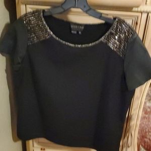Black Sequin Shoulder Blouse